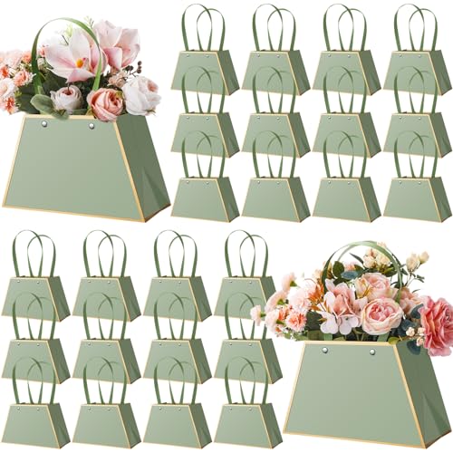 Noveread 24 Pcs Mother's Day Floral Gift Bags Bulk Portable Flower Bouquet Wrapping Paper Bag with Handle Waterproof Flori...