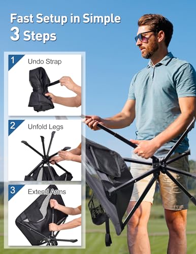 Docusvect Swivel Portable Camping Chair for Adults, Fast Setup, Lightweight & Small Folding Chair with Cup Holder, Side Po...