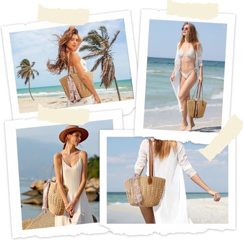 Trifabricy Beach Bags for Women, Summer Straw Bag, Woven Straw Beach Tote Bag Shoulder Handbags
