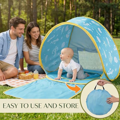 3-in-1 Baby Beach Tent, Pop-Up Baby Pool Tent with UPF 50+ Sun Protection, Portable Sun Shelter for Infants and Toddlers O...