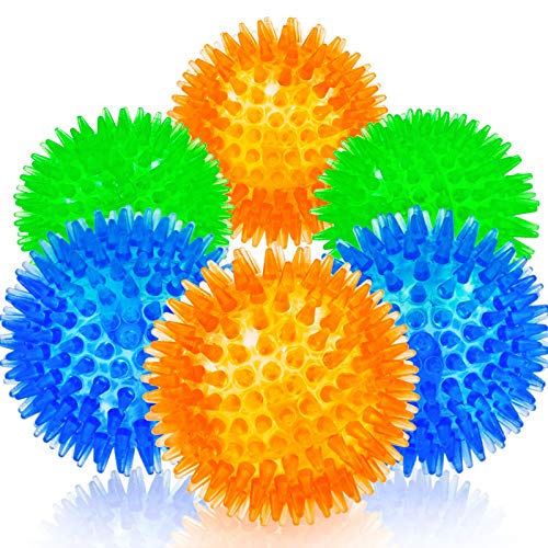SHARLOVY Squeaky Balls for Pet Small Puppy, 6 Pack TPR Fetch Spike Balls for Dogs, Rubber 6 Pack Bright Colors Chew Teethi...