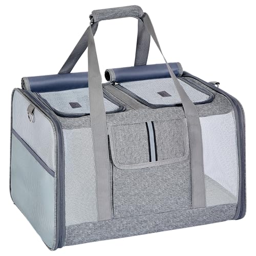 Lawfery Cat Carrier for 2 Cats, Large Soft-Sided Pet Travel Carrier, Dual Compartments, Privacy Protection, Dog Carrier fo...