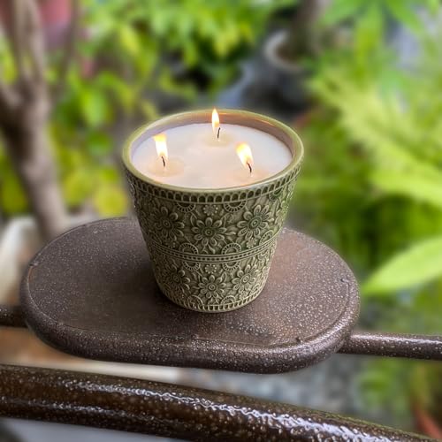 Outdoor Citronella Candle, Decorative Delicate Porcelain Candle Made with Natural Citronella Oil and Natural Soy Wax, Non-...