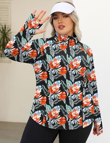 LOMON Womens Plus Size Workout Tops Long Sleeve 1/4 Zip UV Sun Protection Quick Dry Hiking Athletic Shirts Rash Guard UPF 50+