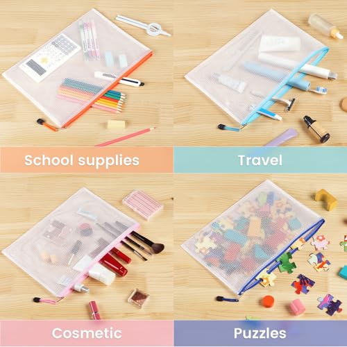 Sooez 24 Pack Mesh Zipper Pouch with Sticky Labels, A4 Mesh Bags, Toy Storage Board Game Puzzles Organization, Sturdy Lett...