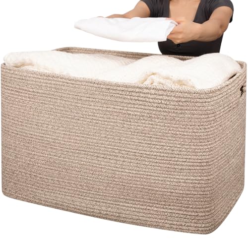 OIAHOMY 118L XXXLarge Cotton Rope Storage Basket, Oversized Blanket Basket, Used for Organizing Dirty Clothes in Living Ro...