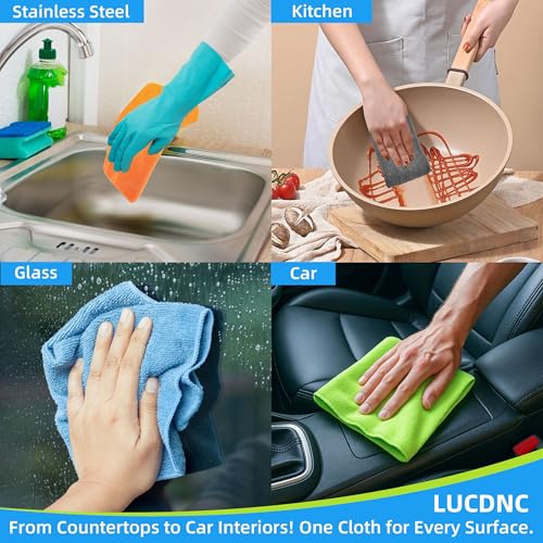 lucdnc Microfiber Cleaning Cloths 16 Pack 8 Color Cleaning Rags for Housekeeping Home Kitchen Bathroom Car,11.5"X11.5" Sof...