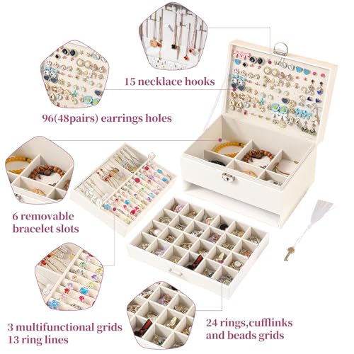 BOOVO Earring Jewelry Box For Women Girl Stud Organizer, 5 Layers Girl Jewelry Organizer Box With Lock Earring Holder Orga...