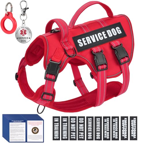 Service Dog Harness + ID Tag 50 ADA Information Cards - No Pull Dog Vest 10 PCS Removable Patches - Reflective Emotional S...
