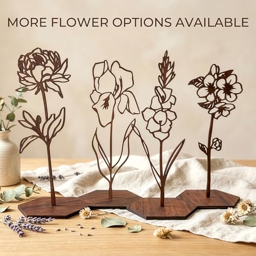 Birth Month Flower Wooden Decor, Retirement Gift for Women, Personalized Custom Name Floral Keepsake, Housewarming Coworke...