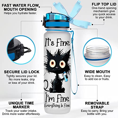34HD Crazy Cat Water Bottle 32 oz Tritan Plastic, Its Fine Everything Is Fine Water Bottle, Funny Birthday Mothers Day Hal...