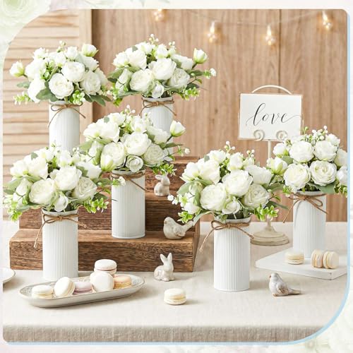 Domensi 6 Sets Wedding Floral Centerpiece for Table Decor, Artificial Peonies Silk Flowers Bouquet with Flower Foam and Me...
