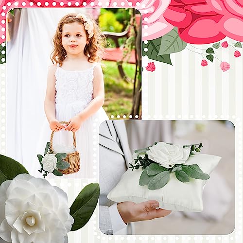 Otuuz Rustic Flower Girl Basket and Ring Bearer Pillow Set with 600 Pcs Rose Petals Flower Girl Basket Boho Rustic Flower ...
