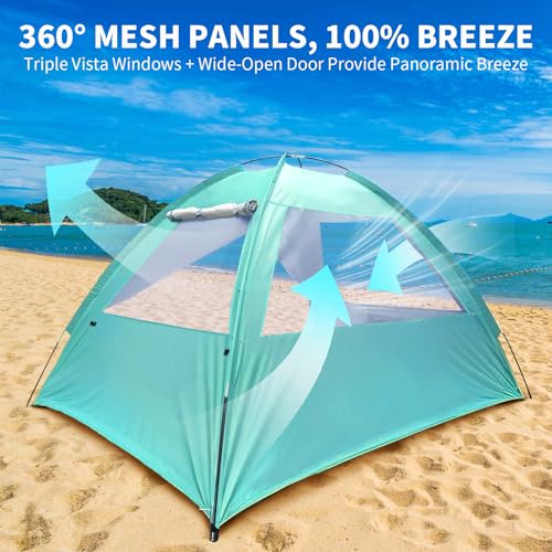 COVACURE 2026 New Upgraded Beach Tent Sun Shelter - UPF 50+ UV Protection Beach Shade for 3-4 Person, Waterproof & Lightwe...