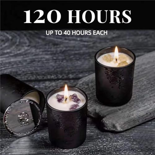 Luxury Black Crystal Candle Gift Set for Men – 3 Pack 7oz Soy & Beeswax Candles with Real Natural Crystals, Zinc Alloy Lid...