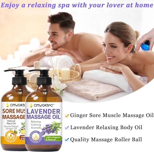Massage Oil for Massage Therapy,Lymphatic Drainage-Ginger Oil Sore Muscle Arnica Oil &Lavender Oil Relaxing Massage Oils f...