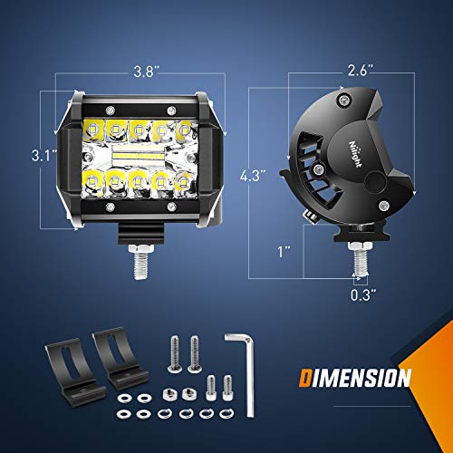 Nilight LED Light Bar Set, 12 Inch 300W Triple Row Spot Flood Combo Work Driving Lamp, 2 Pcs 4 inch 60 W with Wiring Harne...