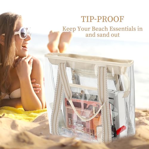 Fammart Clear Bag for Stadium Events, 12x6x12 Jelly Tote Bag for Women with Zipper for Beach Sports Concerts Work