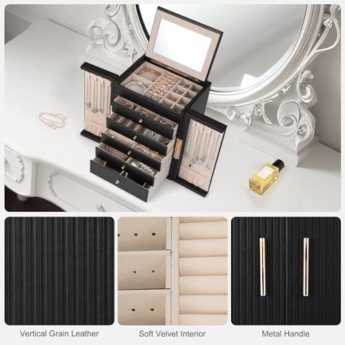 Dajasan Large Jewelry Organizer Box with 5 Drawers, Jewelry Box for Women, 6-Tier Jewelry Storage Organizer with Mirror fo...