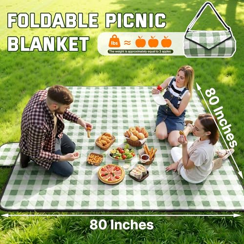 TigeJoy Extra Large Picnic Blanket Waterproof Foldable 80''x80'', Outdoor Picnic Mat Beach Blanket Sandproof for Park, Gra...