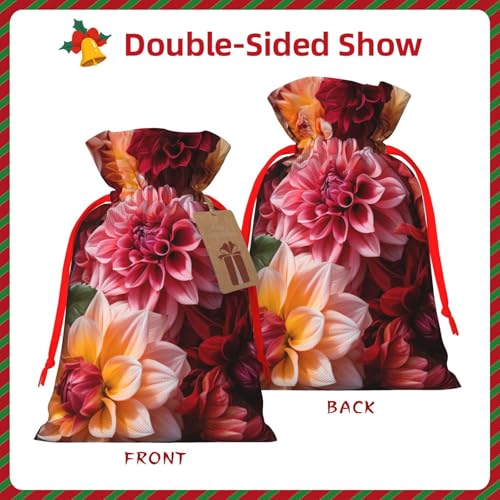 WXYBMDP Colorful Flower Print Christmas Drawstring Bags Xmas Candy Bags Reusable Party Gifts Wrapping Bags