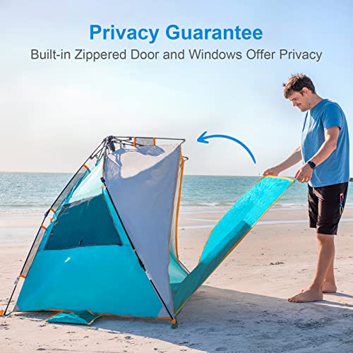 WolfWise 3-4 Person Beach Tent with UPF 50+ Sun Protection, Portable Ventilated Beach Shade Canopy with Extended Porch, Ea...
