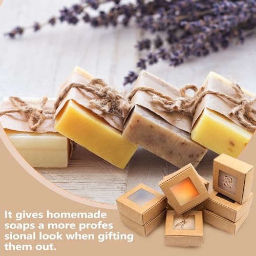 QUYLIXX 100 Pcs Soap Packaging Boxes with Window Mini Kraft Paper Boxes Bulk Treat Favor Boxes Rectangle Gift Soap Boxes f...