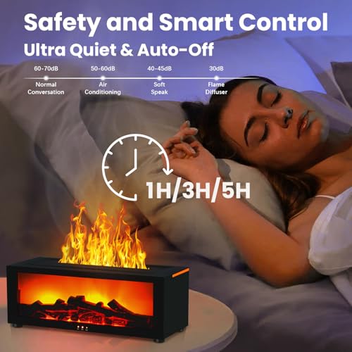 Fireplace Humidifier Diffuser, 7 Colors Flame Diffuser for Essential Oils, Fire Aroma Diffuser with Remote, Ultrasonic Air...