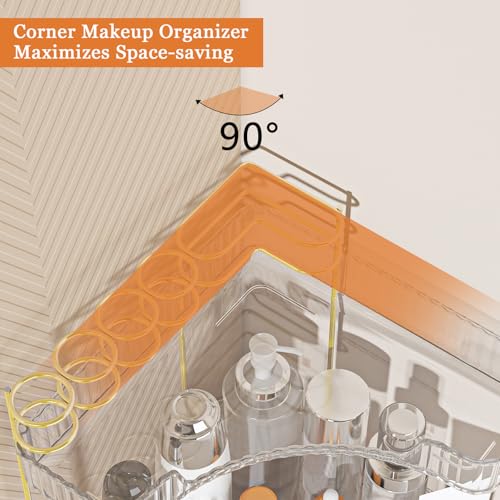 Webetop Corner Makeup Organizer for Vanity, 2 Tier Bathroom Cosmetics Organizer Countertop with Make up Brush Holder Corne...