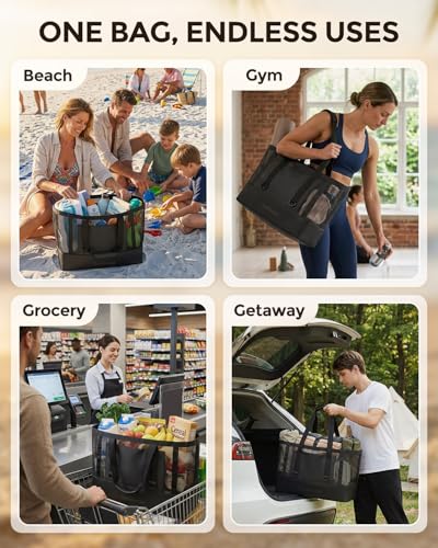 OnWander Large Mesh Beach Tote Bag - 50L Pool Bags with 2 Inner Zipper Waterproof Pockets for Swim Toys Towels Travel