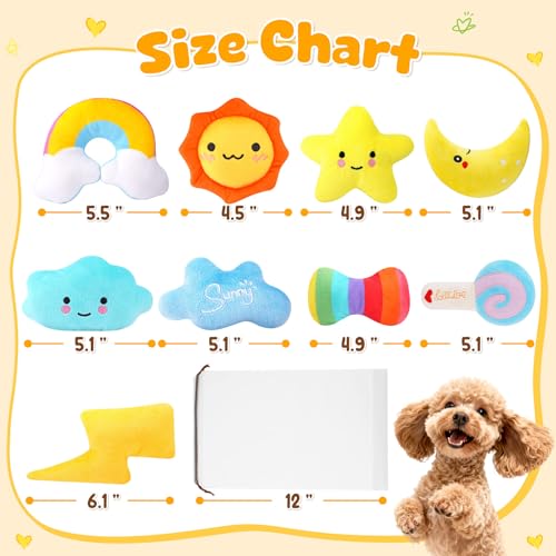 KIPRITII Whimsical Squeaky Dog Toys for Small Dogs & Puppies – Plush Toys Pack with Storage Bag, 9 Pcs Stuffed Puppy Chew ...