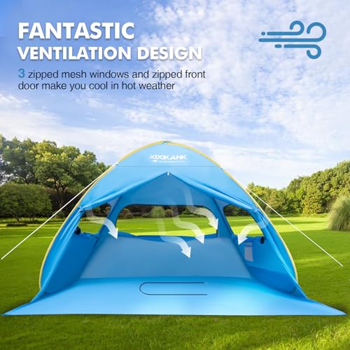 XIXIKANK 2 Second Easy Setup Pop Up Beach Tent for 4 Person,UPF 50+ UV Protection Beach Shade, Wind Resistant Sun Protecti...