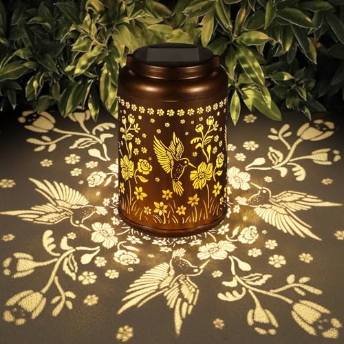 Solar Lanterns Outdoor Waterproof Hummingbird Garden Decor Gifts for Women Mom Grandma Hanging Solar Lights Metal Solar De...