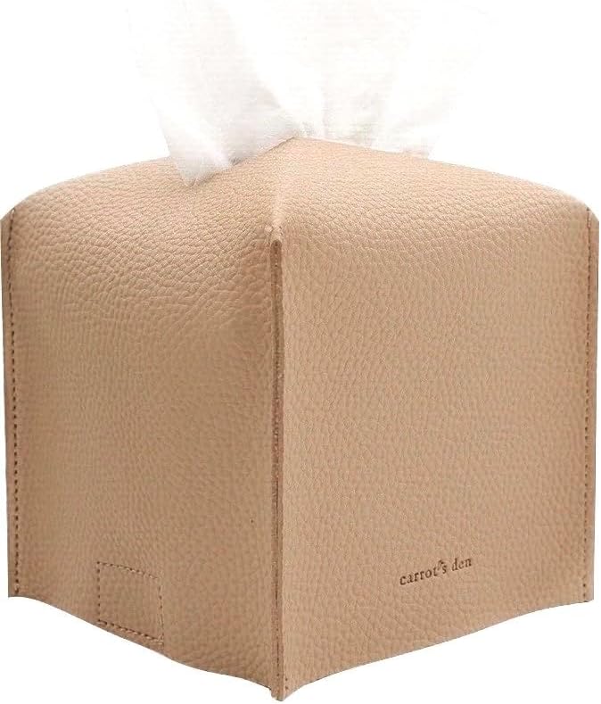 Tissue Box Cover Holder, Square with Bottom Belt by Carrot's Den - PU Leather Decorative Organizer for Tabletop, Bathroom,...