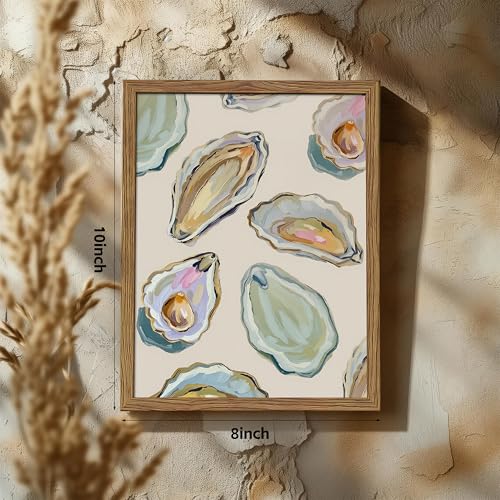Framed Oyster Shell Canvas Wall Art, Colorful Abstract Wall Art Print, Coastal Beach House Wall Decor, Summer Dining Room ...