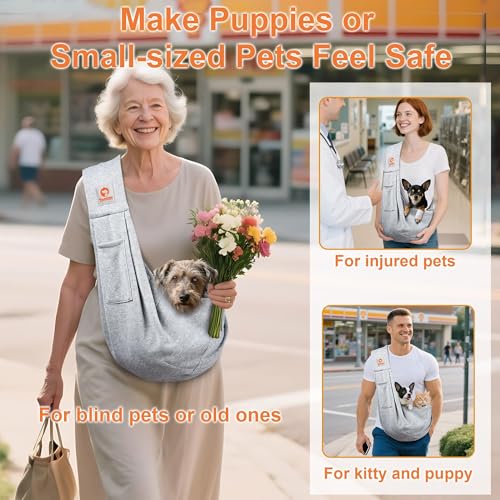 Tomkas Small Dog Sling Carrier - Cat Sling Carrier - Classic Pocket & Classic Strap - for 3-10 lbs Pets(Grey)