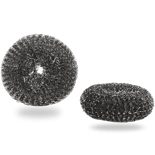 Heavy-Duty Stainless Steel Wool Barbecue Grill Cleaning Scrubber Pads, Replacement Steel Wool Brush Head, 2 Pack