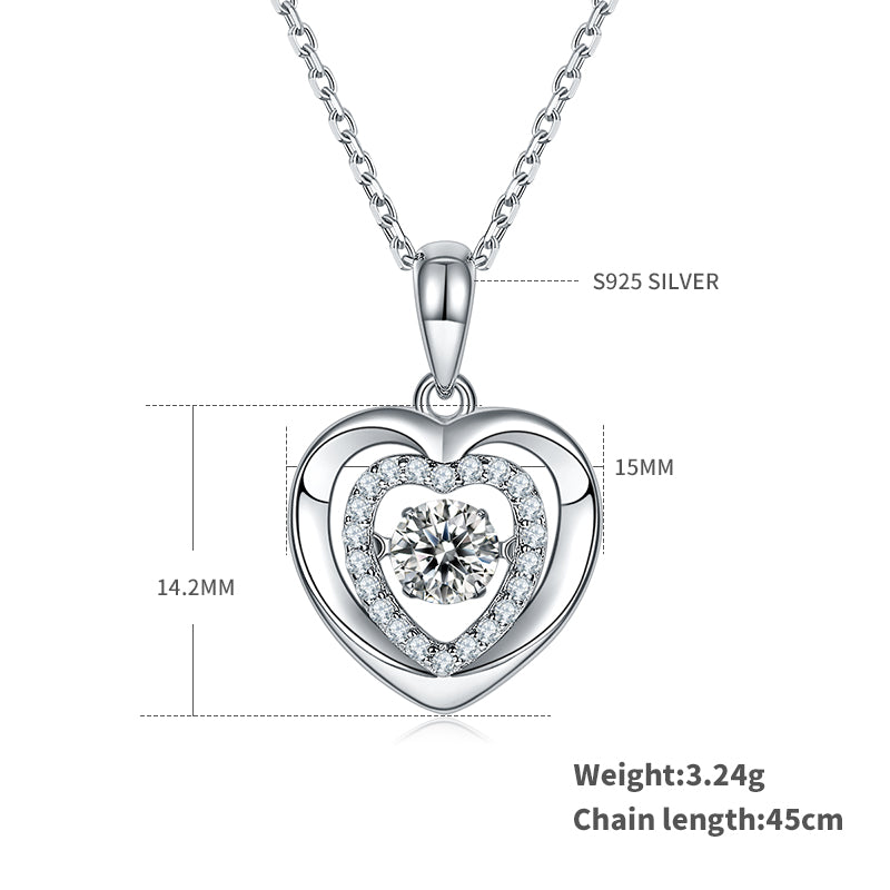S925 Sterling Silver 0.5ct D Color VVS1 Moissanite Heart Necklace 45cm Platinum Plated Pave Halo GRA Certified Gift Box
