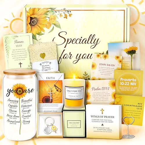13PCS Christian Gifts For Women Faith -Inspirational Religious Birthday Gifts,Sunshine Box Spiritual Baptism Baskets for H...