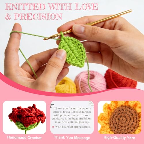 ONEHAUS Teacher Appreciation Gifts 12 Set, 36 Pcs Thank You Teachers Gifts in Bulk, Crochet Artificial Flowers with Teache...