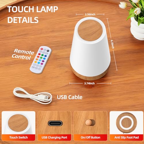 ZWOTNDT Night Light, Dimmable Touch Lamp and Remote Control, 13 RGB Colors & 5 Brightness, Rechargeable Bedside Table Lamp...