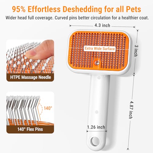 3-in-1 Pet Grooming Brush with Cool Mist & Self-Cleaning Deshedding Tool for Dogs Cats, Extra Wide Comb, Visible Water Win...