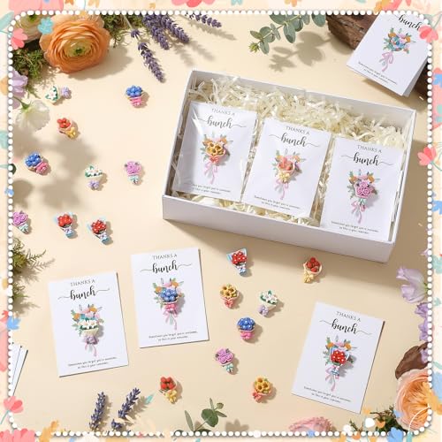 XunYee 50 Sets Pocket Hug Token Mother's Day Bulk Gifts Mini Resin Flower Bouquet with Cards & Bags, Thank You Appreciatio...