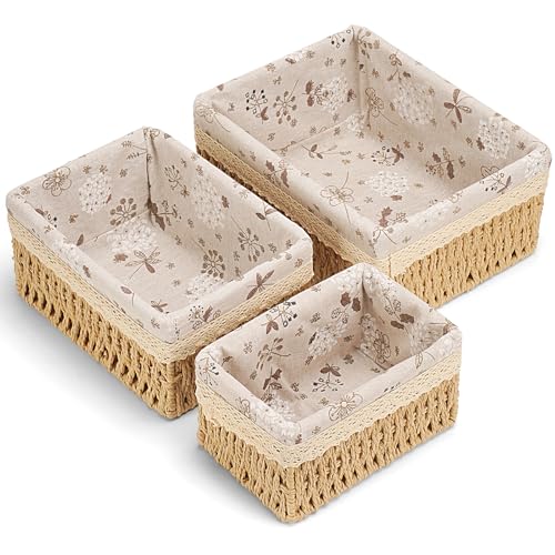 Amaredom Floral Wicker Baskets, Handwoven Multi-size 3-Pack Storage Baskets Set, Perfect For Home Organizing, Storage and ...