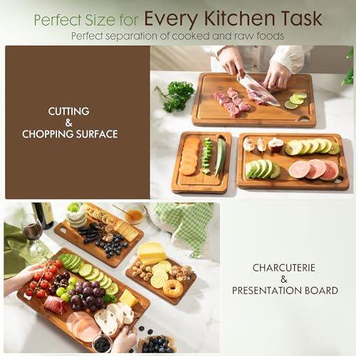Astercook Deep-Carbonized Bamboo Cutting Boards for Kitchen with Wood Storage Stand, Reversible Charcuterie & Chopping Boa...