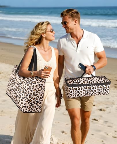 ISEYOU Beach Bag with Cooler, 49L Large Waterproof Sandproof Tote with Zipper, Foldable Travel Bag for Beach, Pool, Picnic
