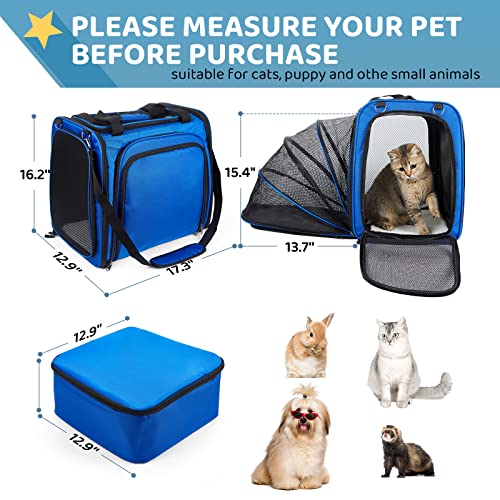 Expandable Cat Carrier with Litter Box, Extra Large Cat Carrier for Car Travel, 17.3"x16.2"x13" Portable Soft-Sided Pet Ca...