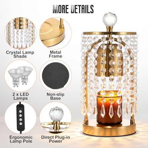 Lewondr Candle Warmer Lamp with Timer & Dimmable, Candles Warmer Lamp Crystal Wax Melt Tool with 2 Bulbs, Electric Candle ...