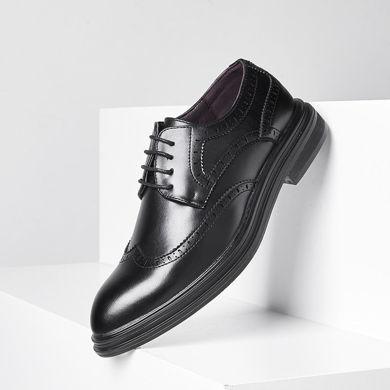 British Pointed Leather Shoes Business Formal Wear Brogue Men's Leather Shoes Men's Korean Casual Shoes Best Man Wedding Shoes