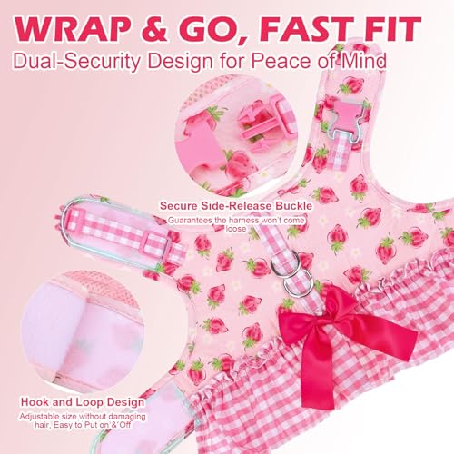 EXPAWLORER Dog Harness Small Medium Sized Dogs, Plaid Dog Dress Bowknot Harness and Leash Set, No Choke No Pull Soft Mesh ...